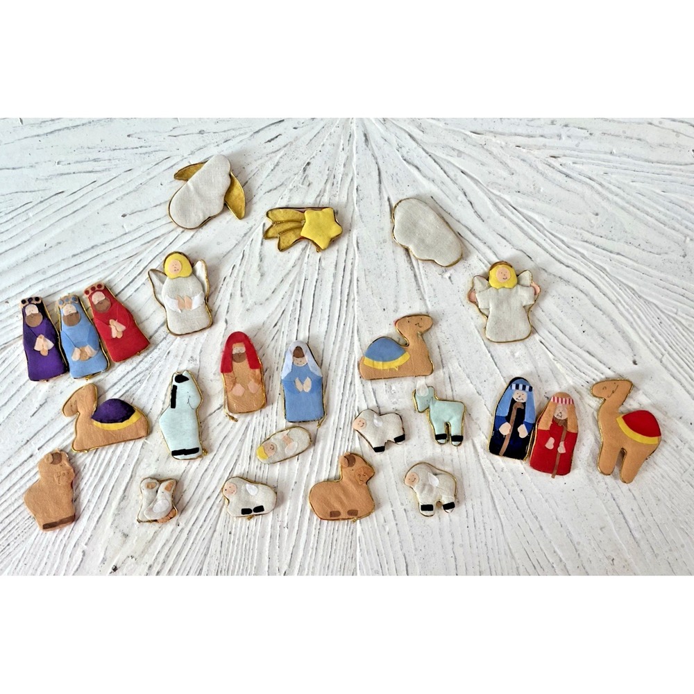 Vintage Lot of 23 Puffy Fabric Nativity Pieces for Felt Board Display Story Play